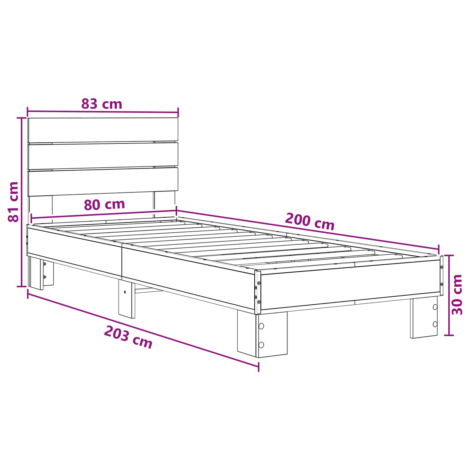 vidaXL Rama łóżka z wezgłowiem Czarny dąb 80 x 200 cm