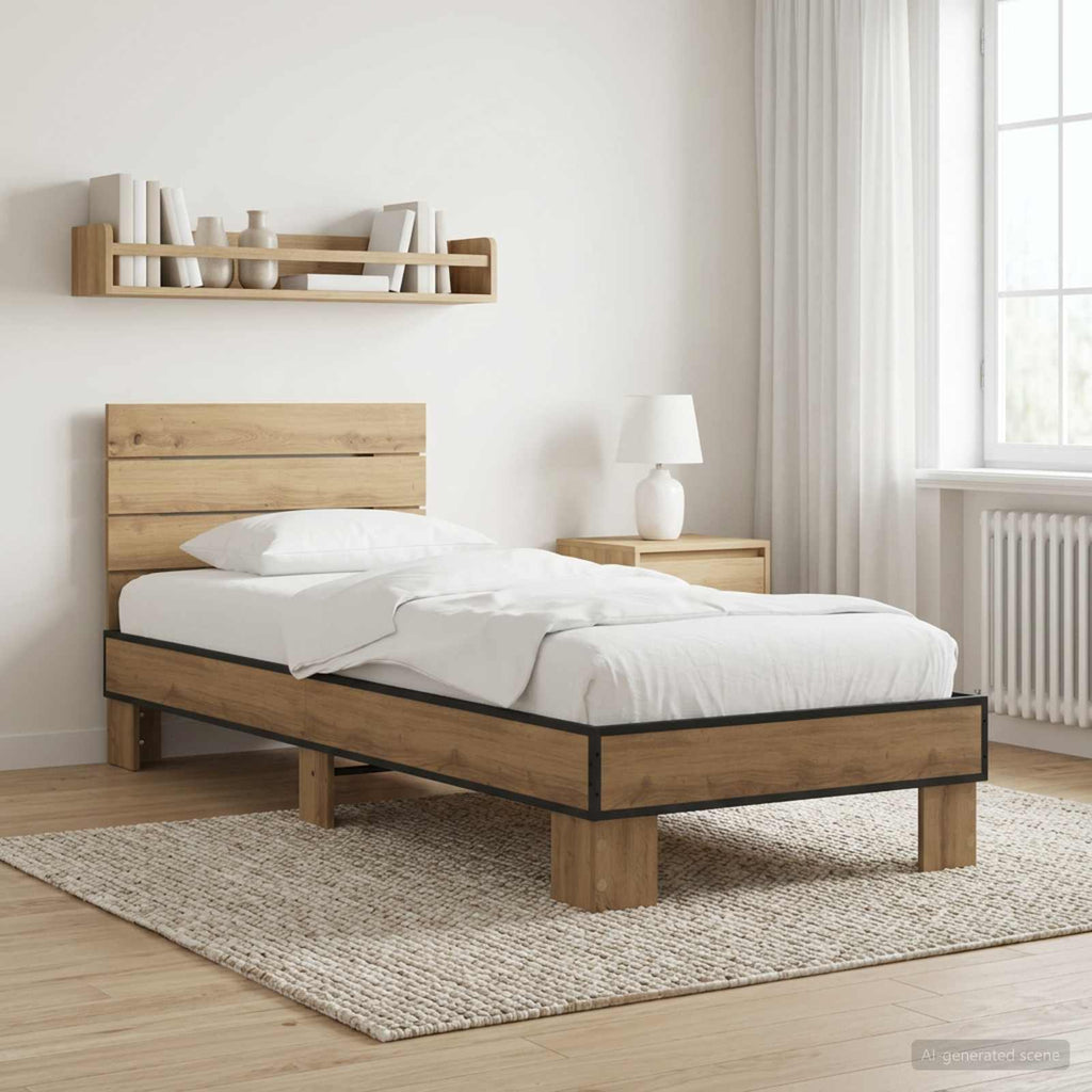 vidaXL Rama łóżka z wezgłowiem Dąb artisan 80 x 200 cm