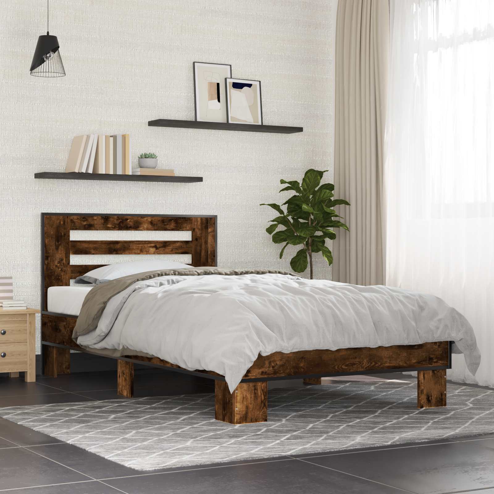 vidaXL Rama łóżka z wezgłowiem Dąb wędzony 80 x 200 cm