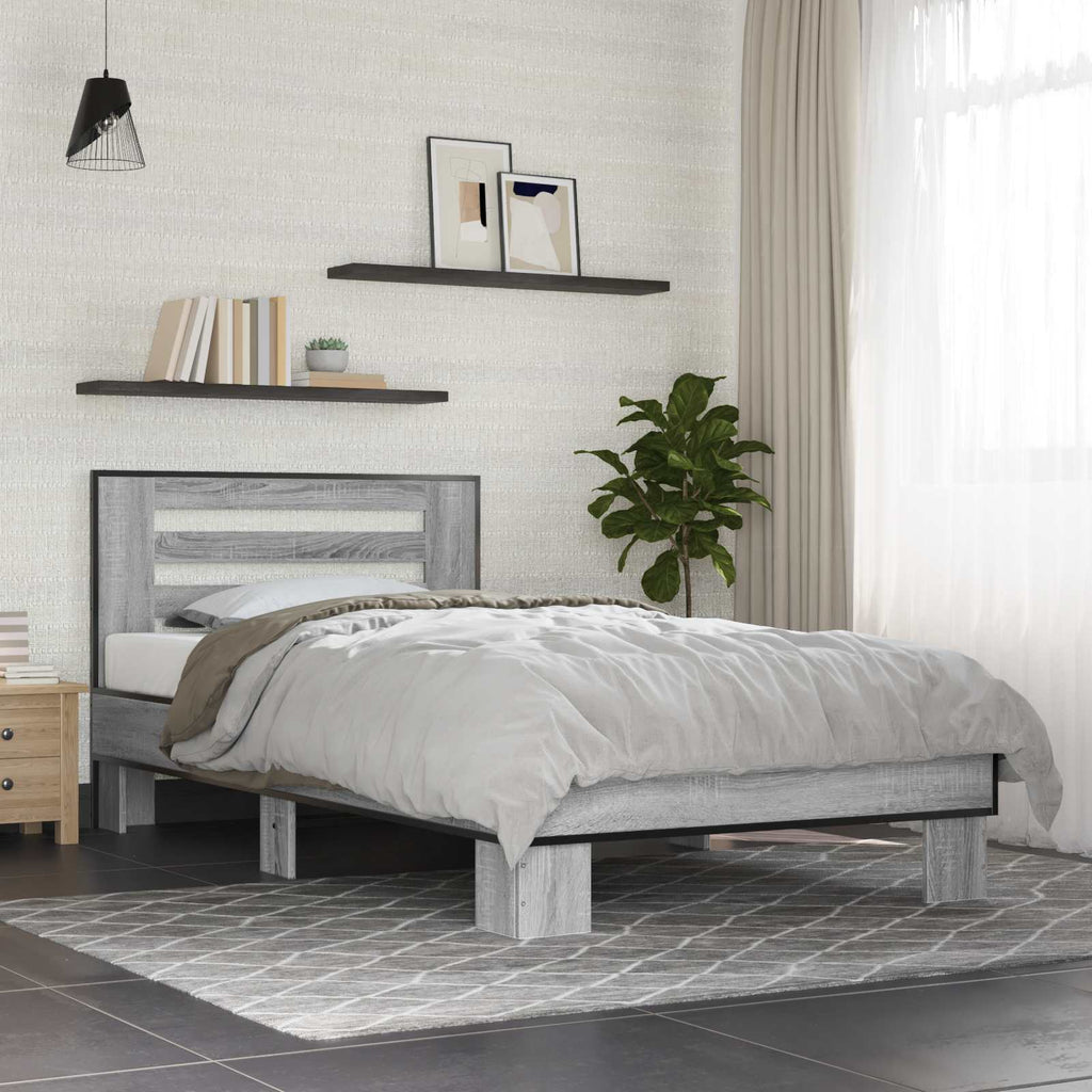 vidaXL Rama łóżka z wezgłowiem Szary Sonoma 80 x 200 cm