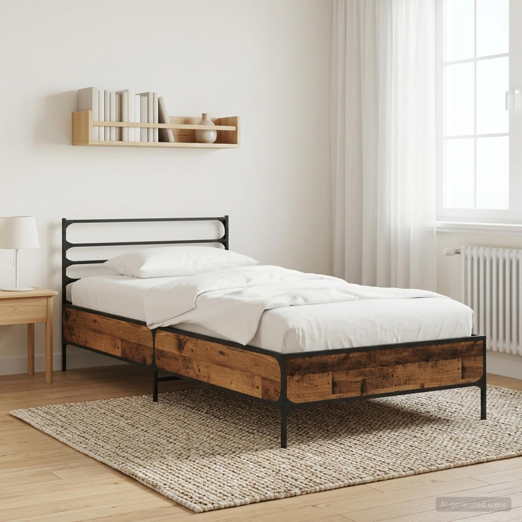 vidaXL Ramka łóżka Stare drewno 80 x 200 cm Drewno inżynieryjne