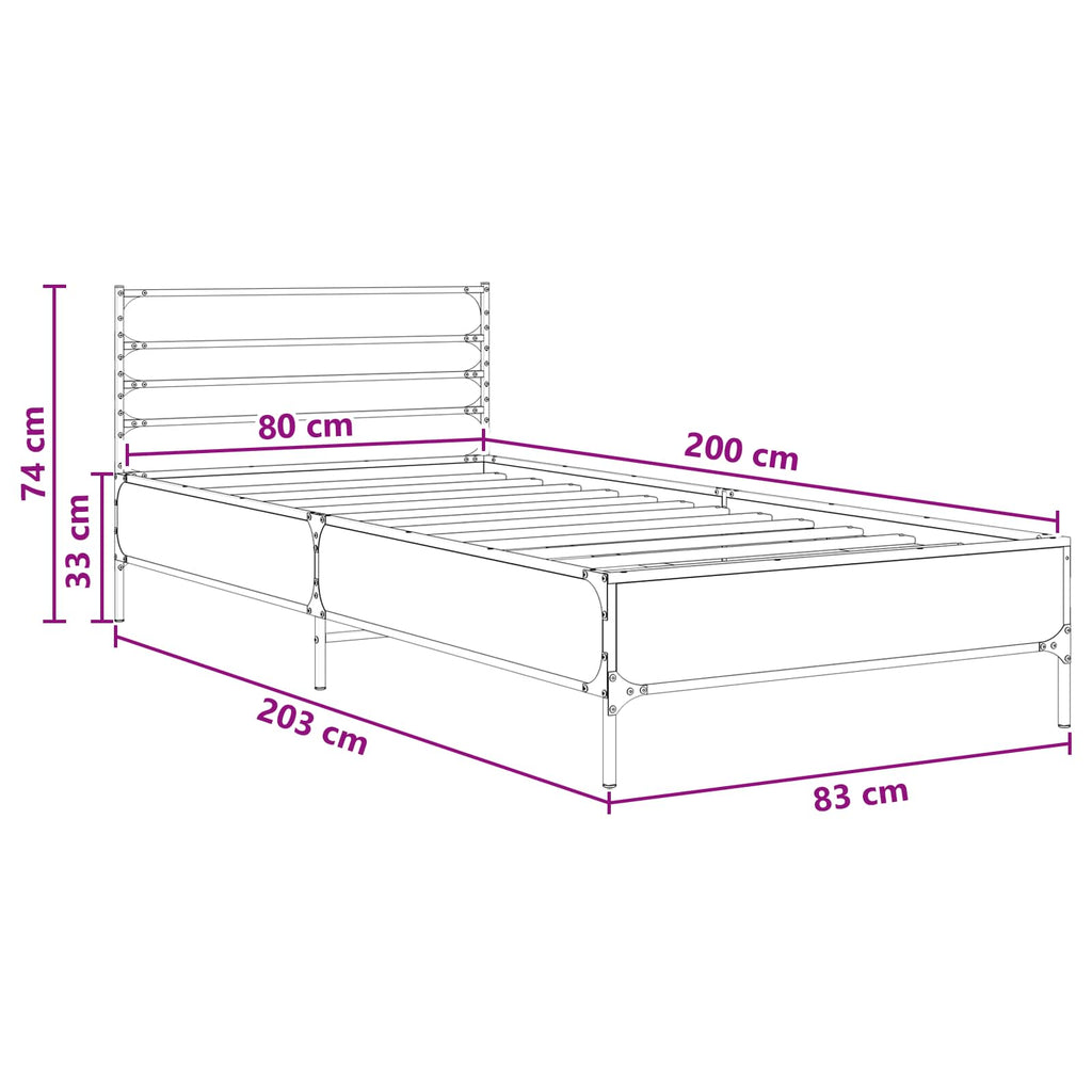 vidaXL Ramka łóżka Szary Sonoma 80 x 200 cm Drewno inżynieryjne