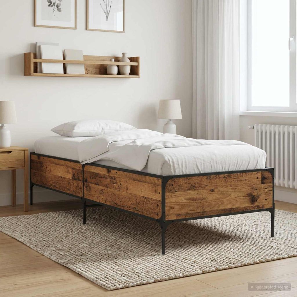 vidaXL Ramka łóżka Stare drewno 80 x 200 cm Drewno inżynieryjne