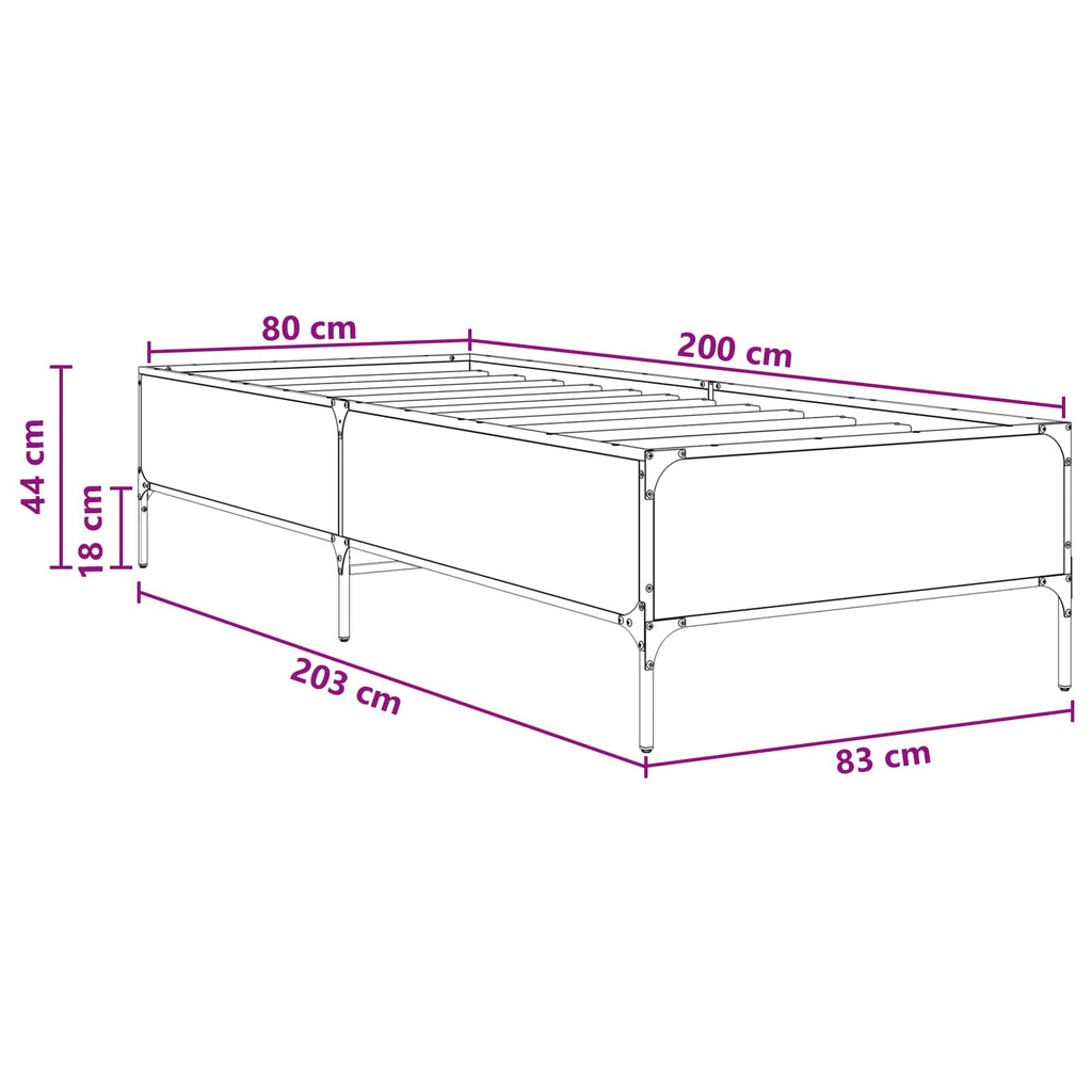 vidaXL Ramka łóżka Szary Sonoma 80 x 200 cm Drewno inżynieryjne