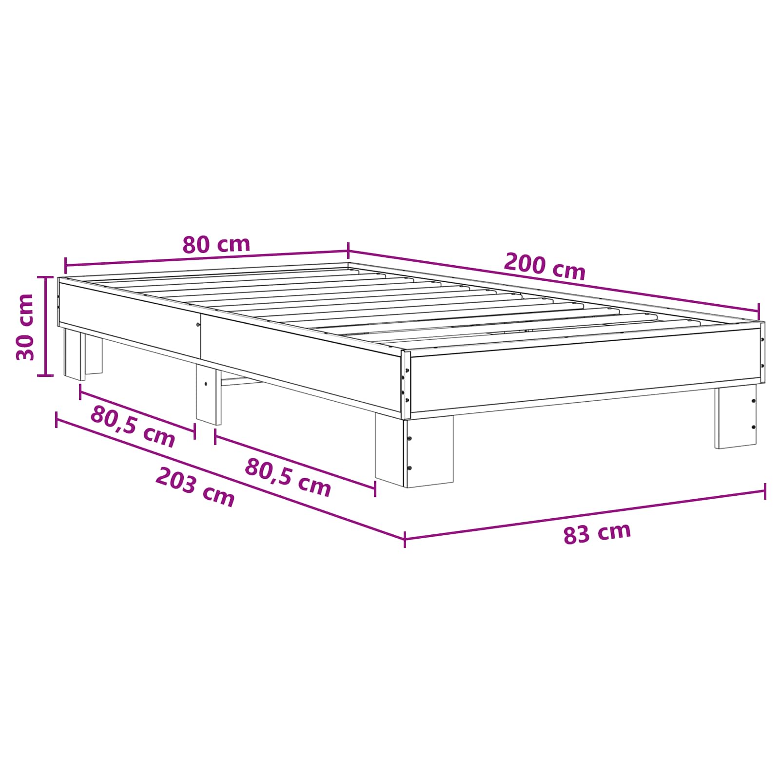 vidaXL Ramka łóżka Dąb wędzony 80 x 200 cm Drewno inżynieryjne