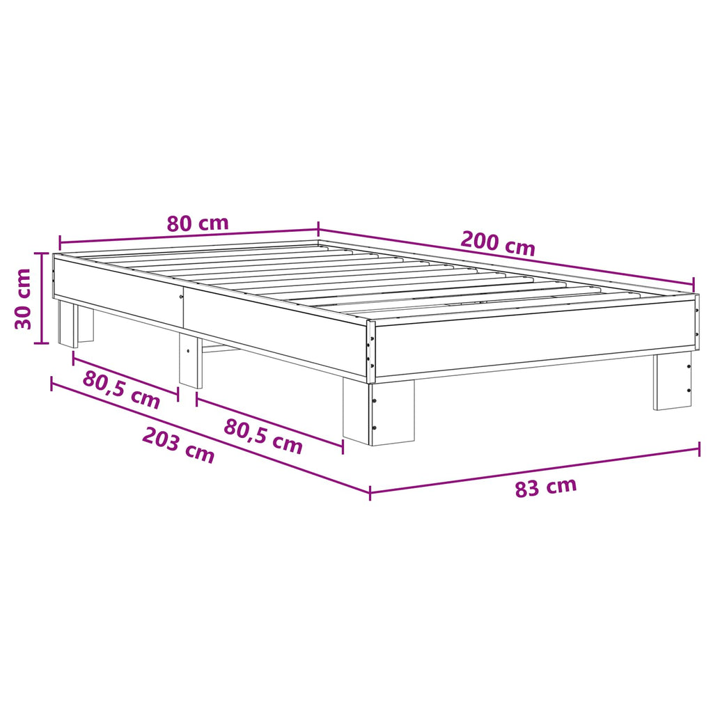 vidaXL Ramka łóżka Szary Sonoma 80 x 200 cm Drewno inżynieryjne