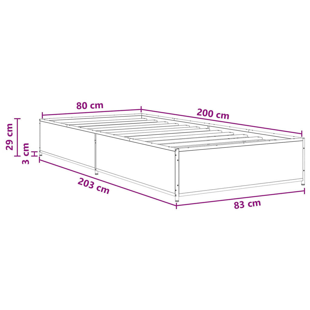 vidaXL Ramka łóżka Czarny dąb 80 x 200 cm Drewno inżynieryjne