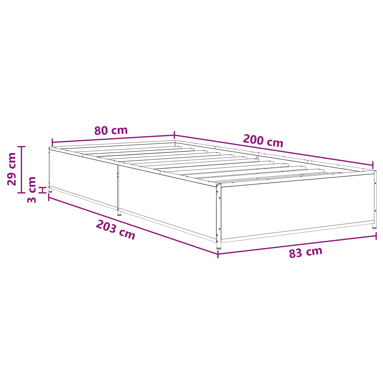 vidaXL Ramka łóżka Czarny dąb 80 x 200 cm Drewno inżynieryjne