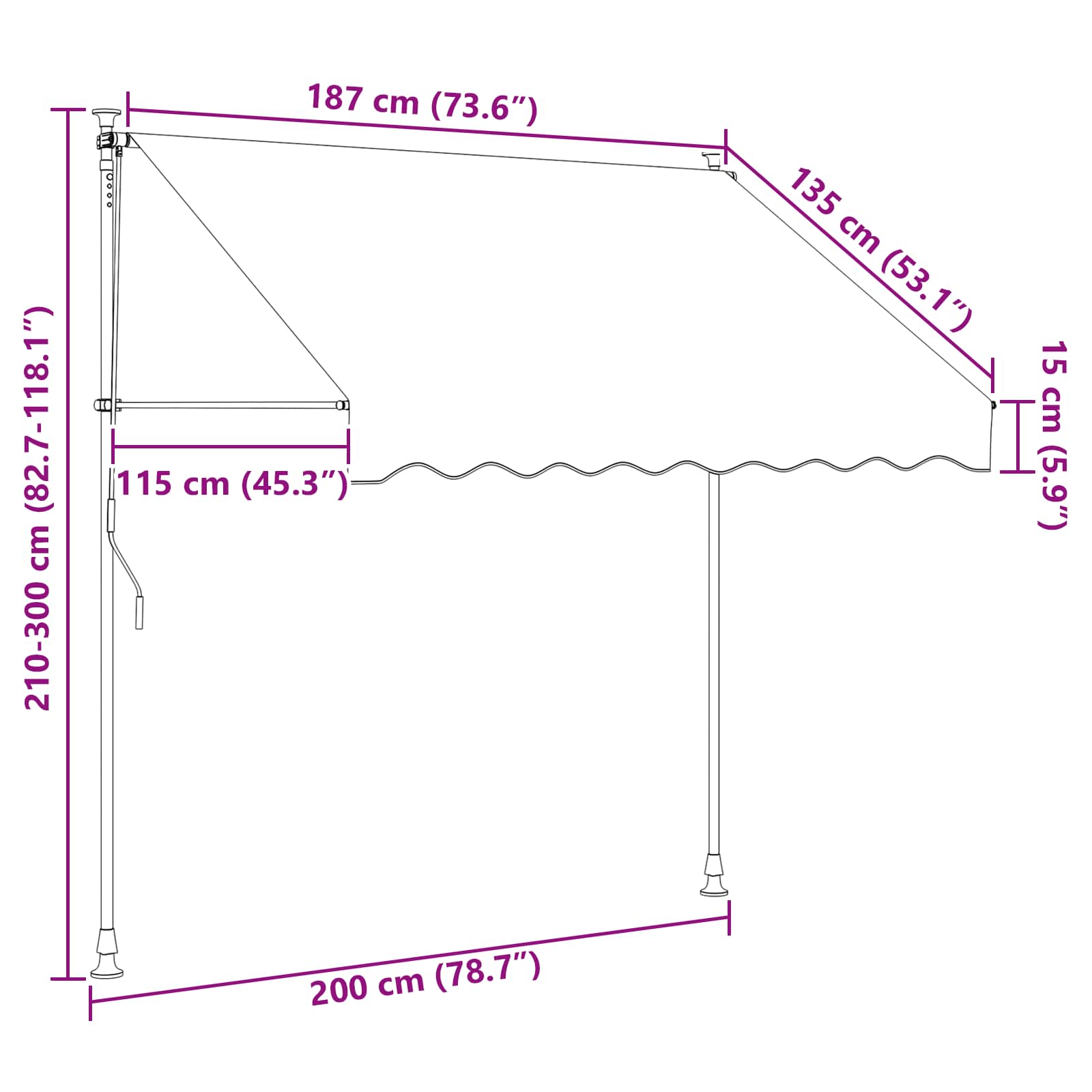 vidaXL Ręczna markiza zwijana Czarny 200 cm