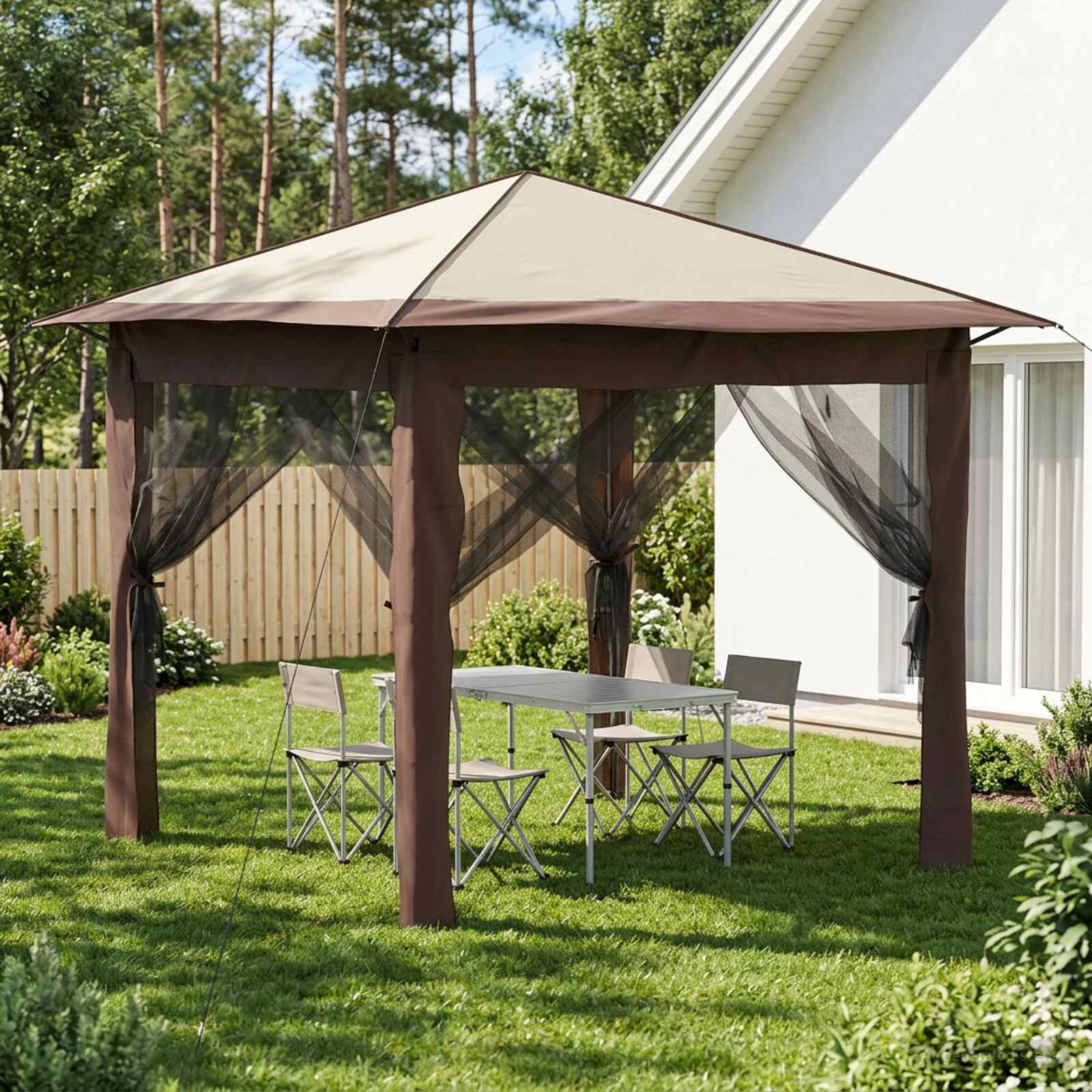 vidaXL Gazebo z 4 Ścianami 2,6 x 2,6 m Kremowy i brązowy