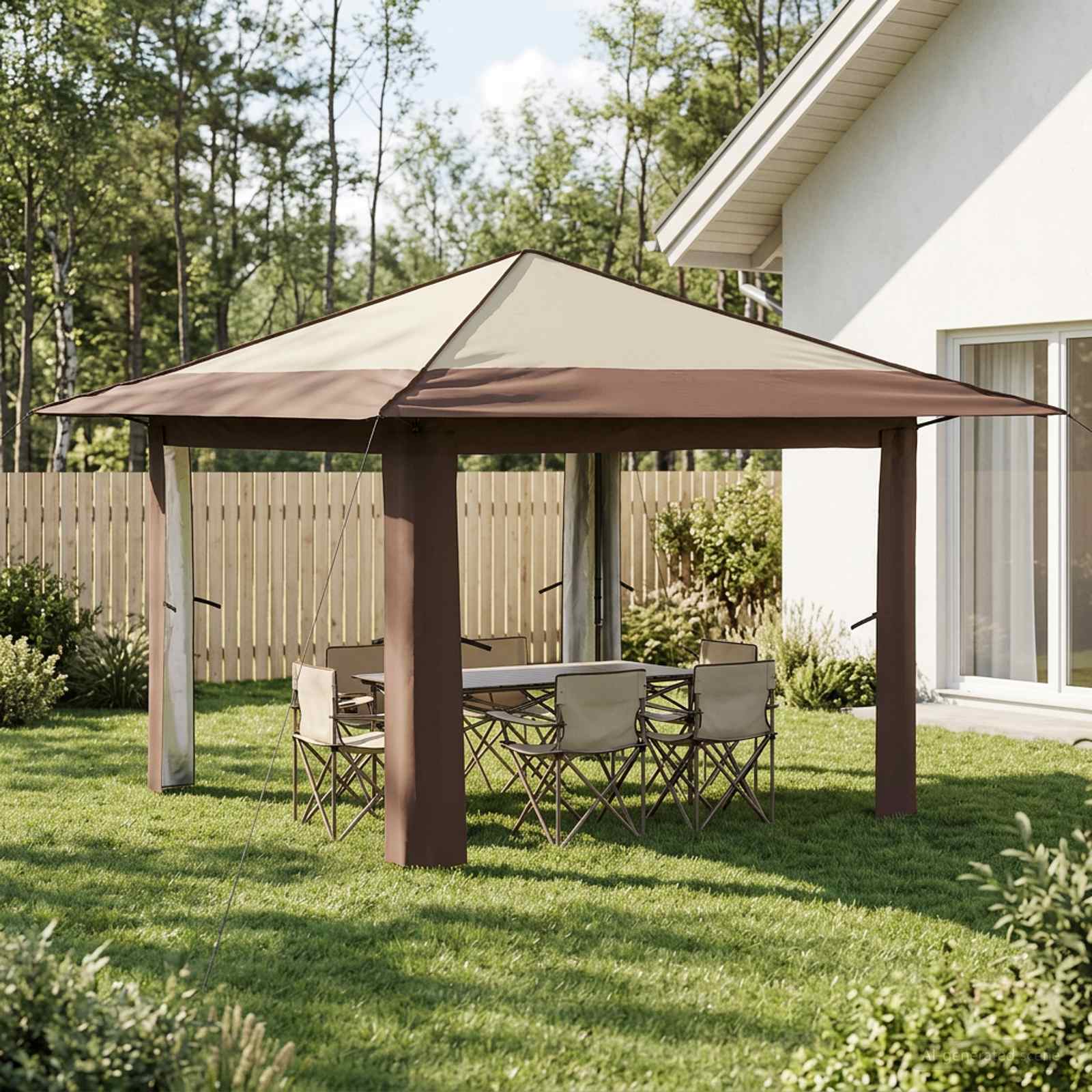 vidaXL Gazebo bez Ściany Kremowy i brązowy