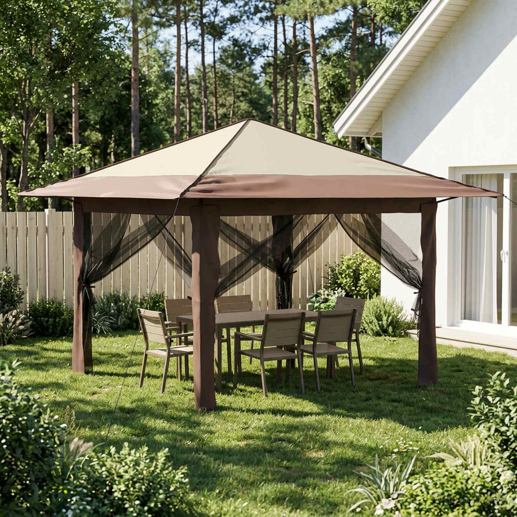 vidaXL Gazebo z 4 Ścianami 3,3 x 3,3 m Kremowy i brązowy