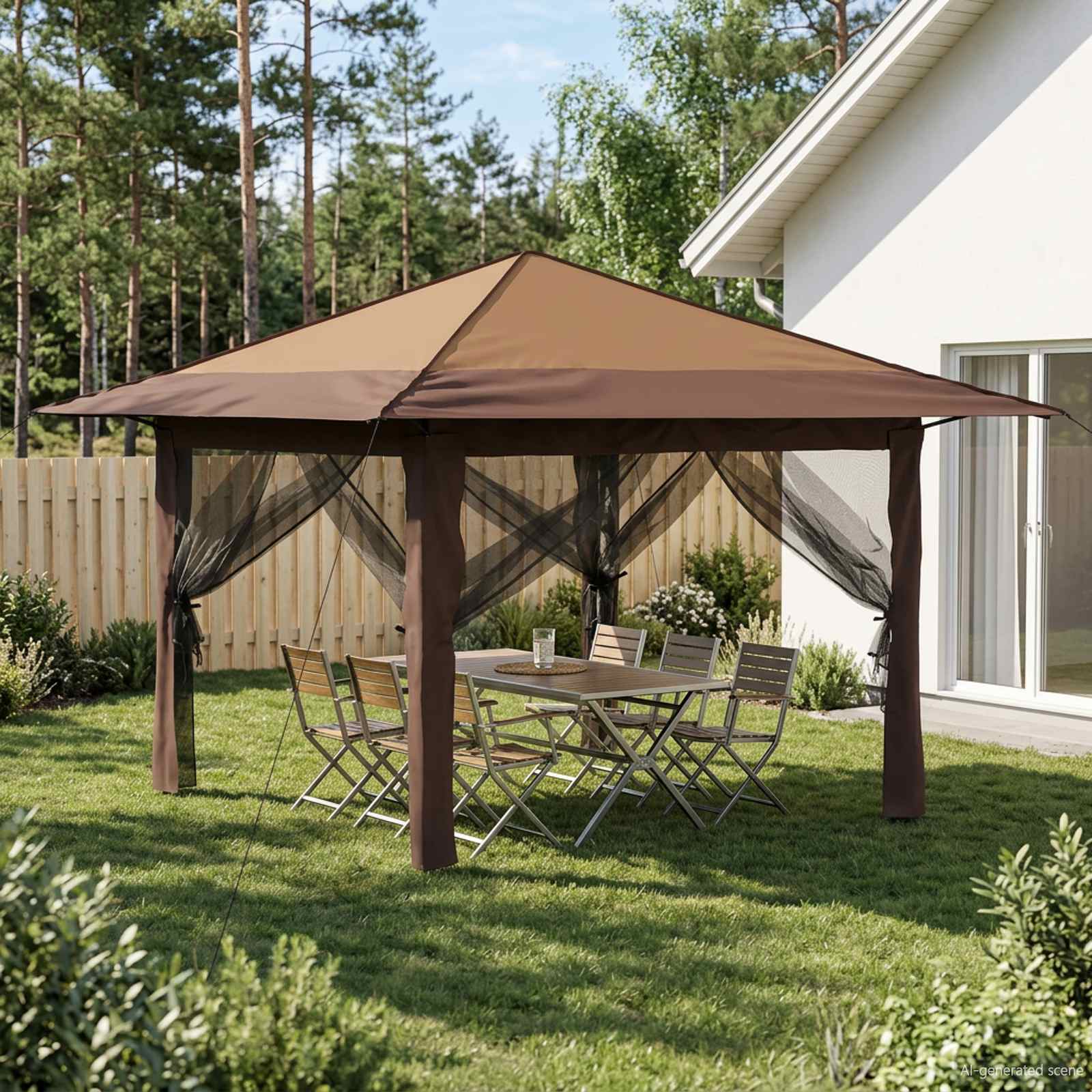 vidaXL Gazebo z 4 Ścianami 3,3 x 3,3 m Beżowy i Brązowy