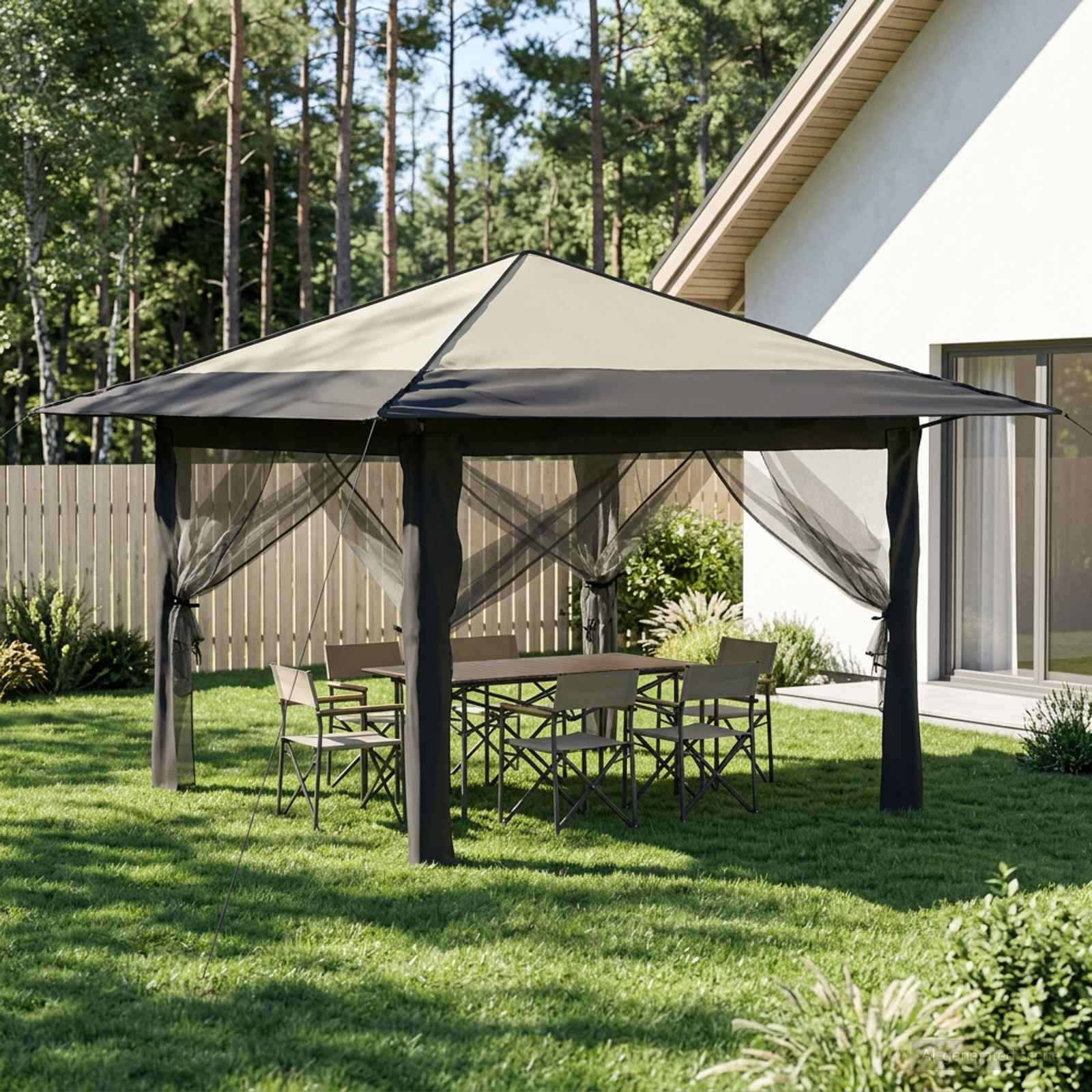 vidaXL Gazebo z 4 Ścianami 3,3 x 3,3 m Kremowy i antracytowy