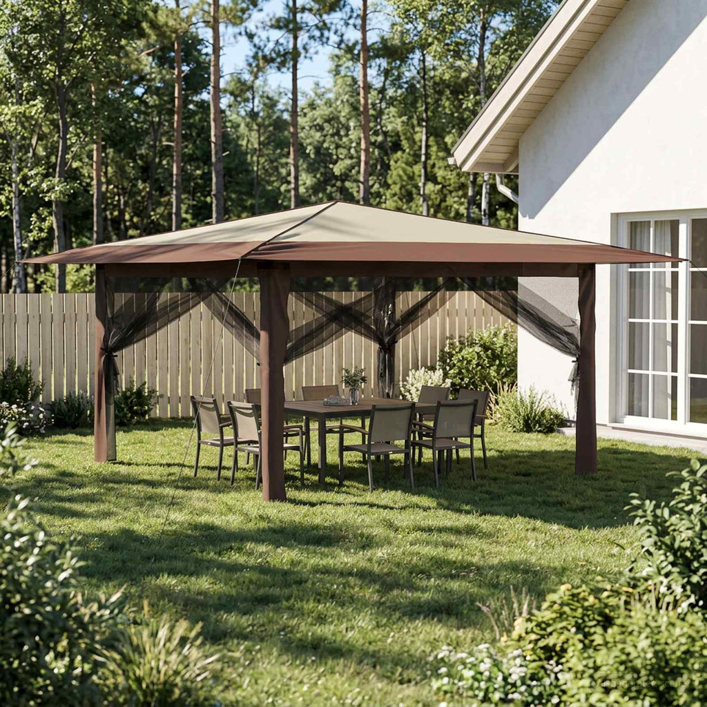 vidaXL Gazebo z 4 ściankami bocznymi 4 x 4 m Kremowy i brązowy