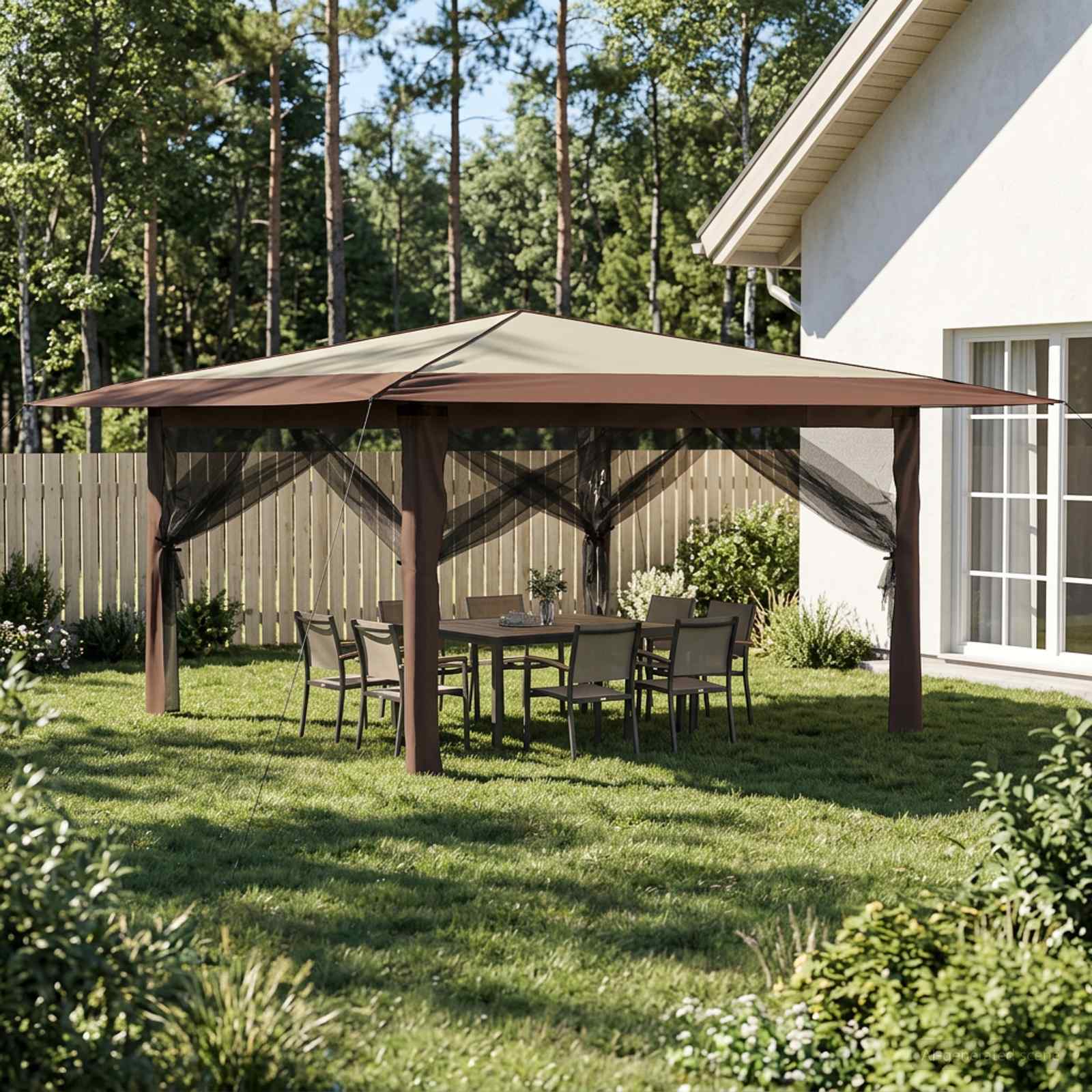vidaXL Gazebo z 4 ściankami bocznymi 4 x 4 m Kremowy i brązowy