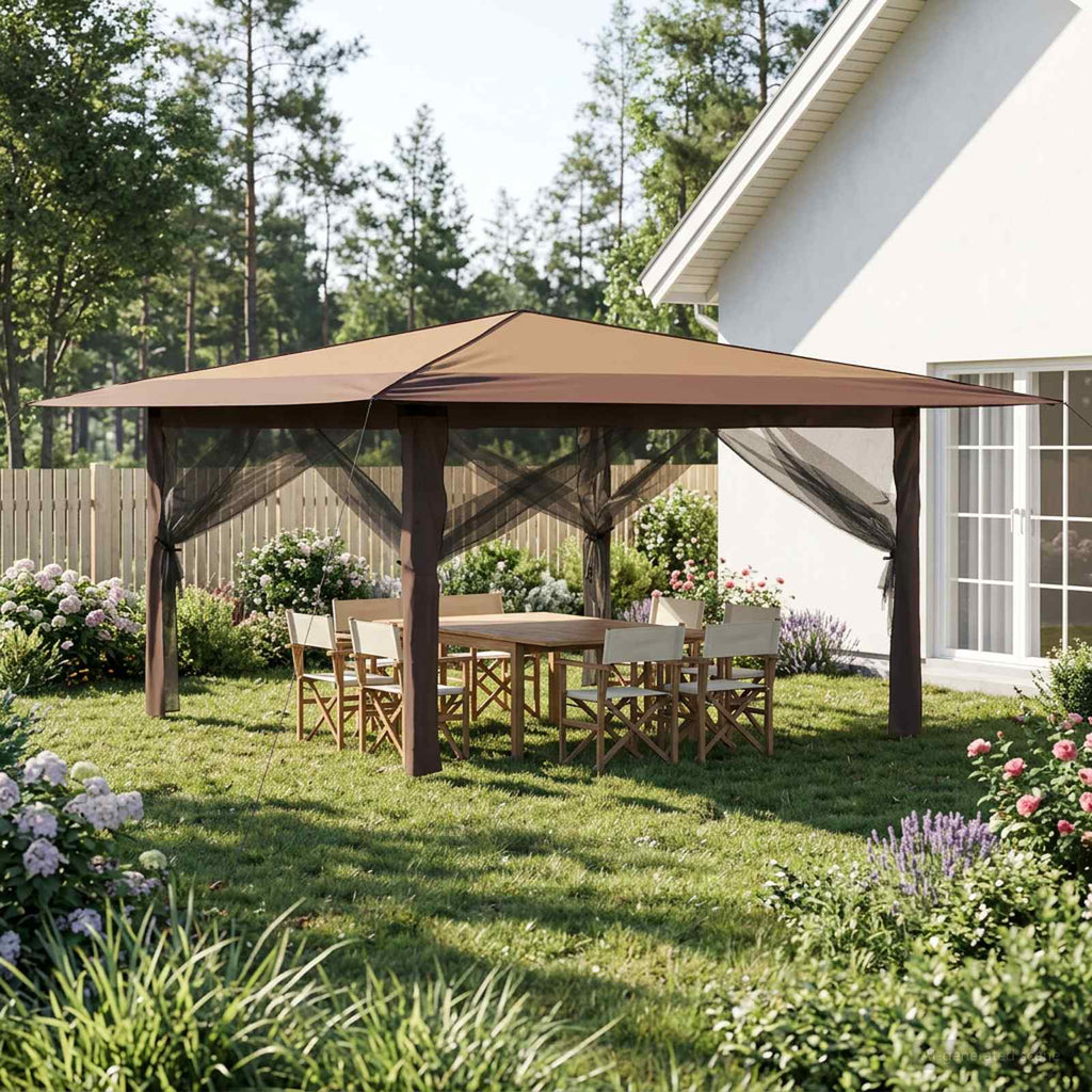 vidaXL Gazebo z 4 ściankami bocznymi 4 x 4 m Beżowy i Brązowy