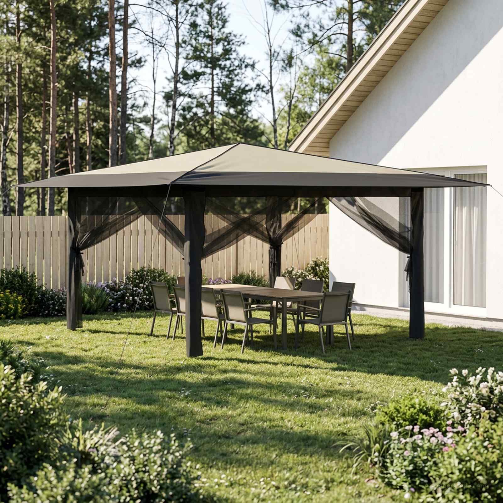 vidaXL Gazebo z 4 ściankami bocznymi 4 x 4 m Kremowy i antracytowy