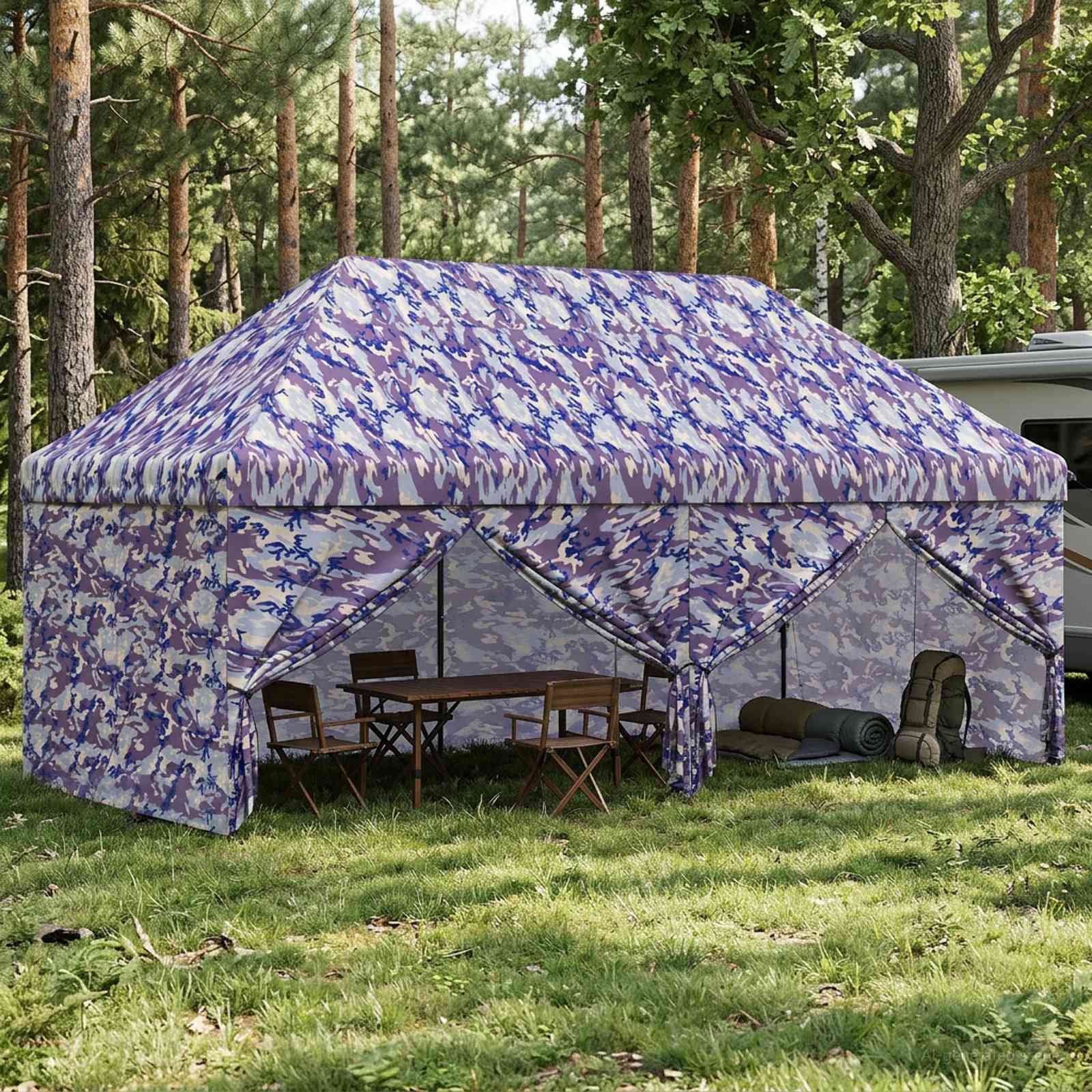 vidaXL Garaż Pop-up z 4 Ścianami 3 x 6 m Niebieski kamuflaż