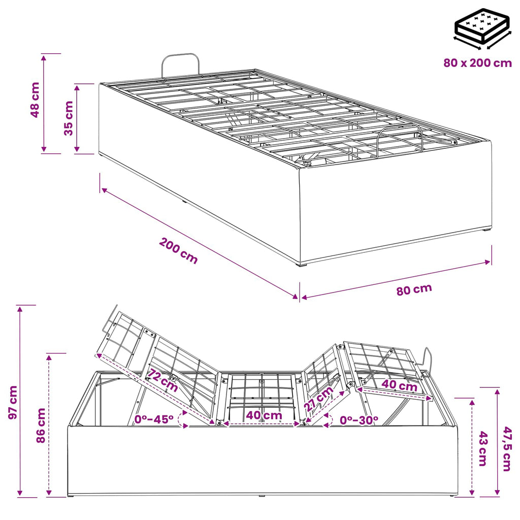 vidaXL Elektro Regulowany Stelaż Łóżka Biały 200 x 80 x 33,5 cm Stal