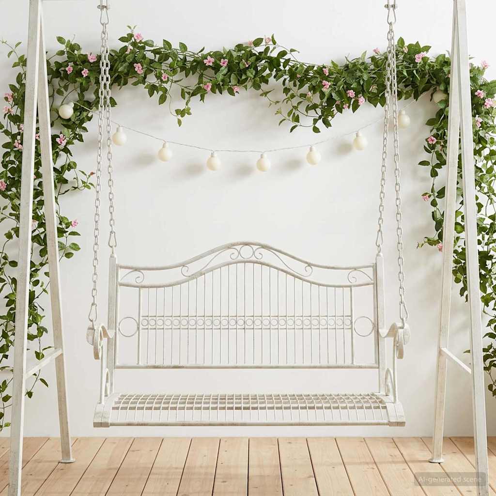 vidaXL Huśtawka Stal 115 x 61 x 63 cm Antyczna biel