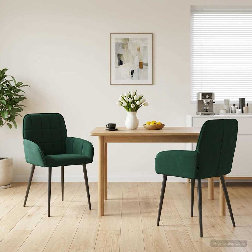 vidaXL Krzesła jadalne 2 pcs Welur Ciemnozielony 57 x 50 x 85 cm