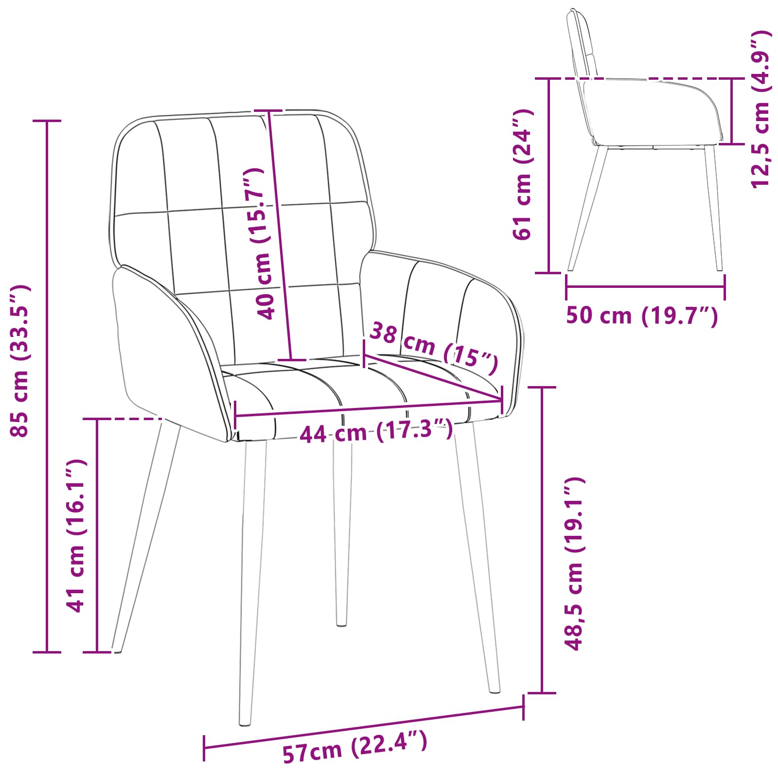 vidaXL Krzesła jadalne 2 pcs Welur różowy 57 x 50 x 85 cm