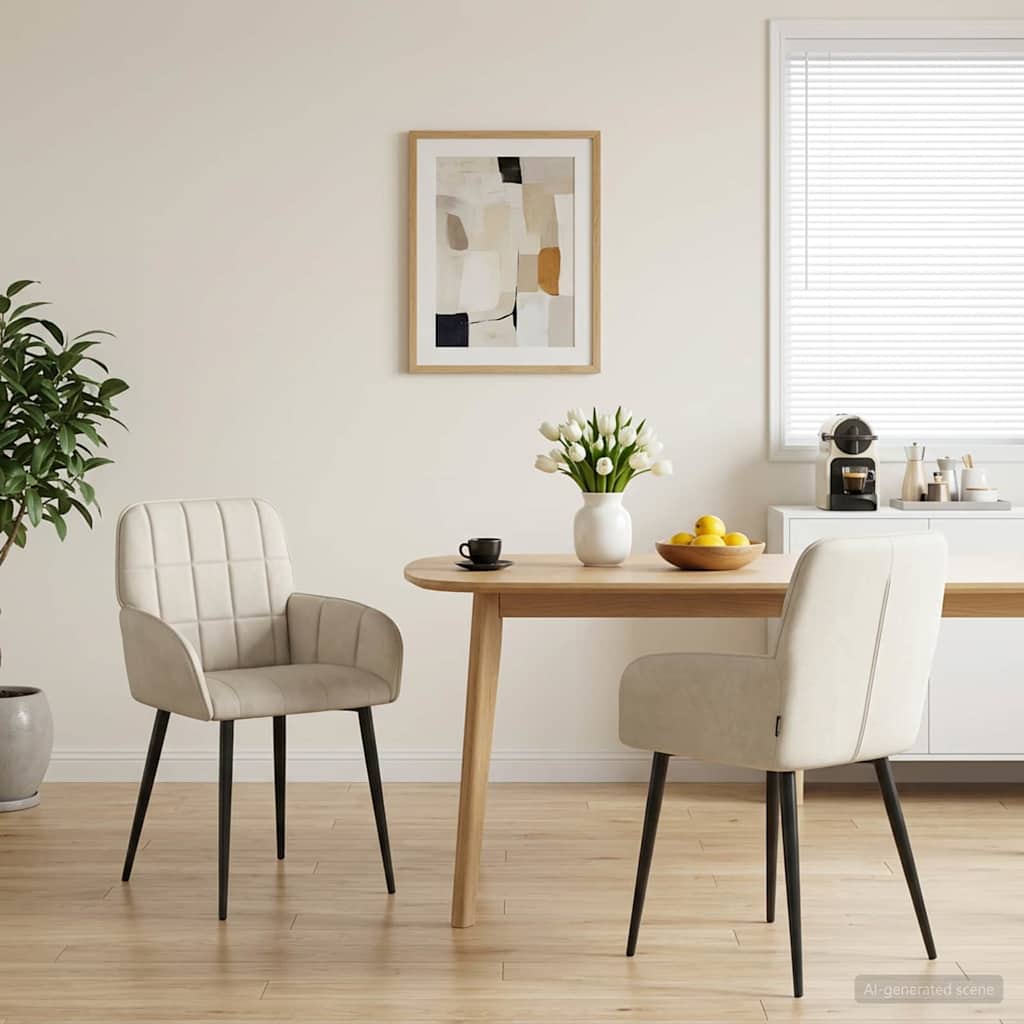 vidaXL Krzesła jadalne 2 pcs Welur kremowy 57 x 50 x 85 cm