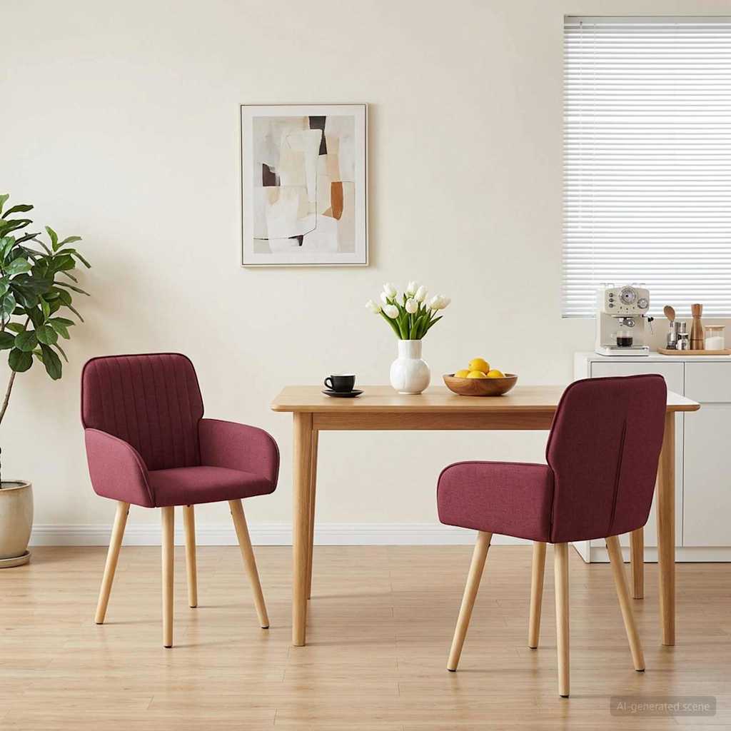 vidaXL Krzesła jadalne 2 pcs tkanina Czerwone wino 56,5 x 50 x 87,5 cm
