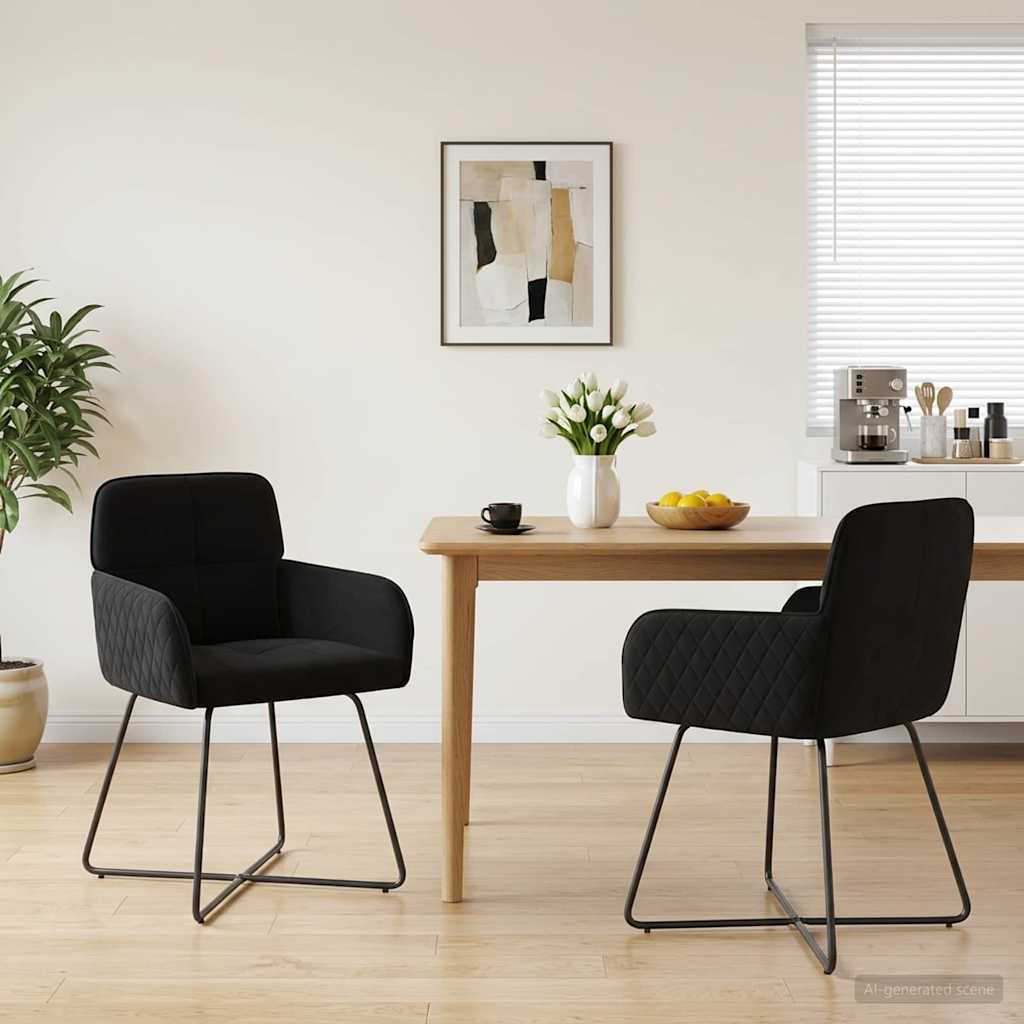 vidaXL Krzesła jadalne 2 pcs Welur Czarny 59 x 56,5 x 86 cm