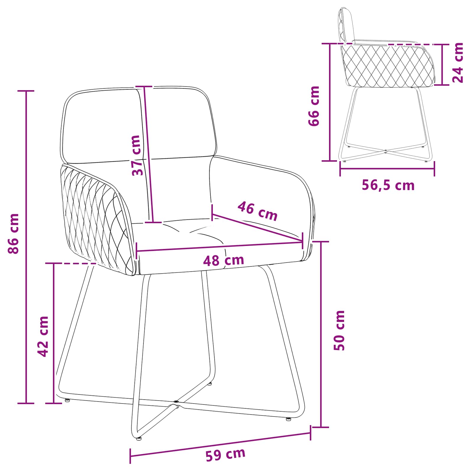 vidaXL Krzesła jadalne 2 pcs Welur kremowy 59 x 56,5 x 86 cm