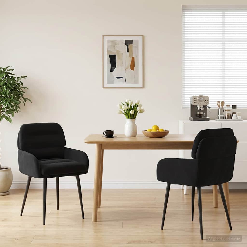 vidaXL Krzesła jadalne 2 pcs Welur Czarny 59 x 59,5 x 90 cm