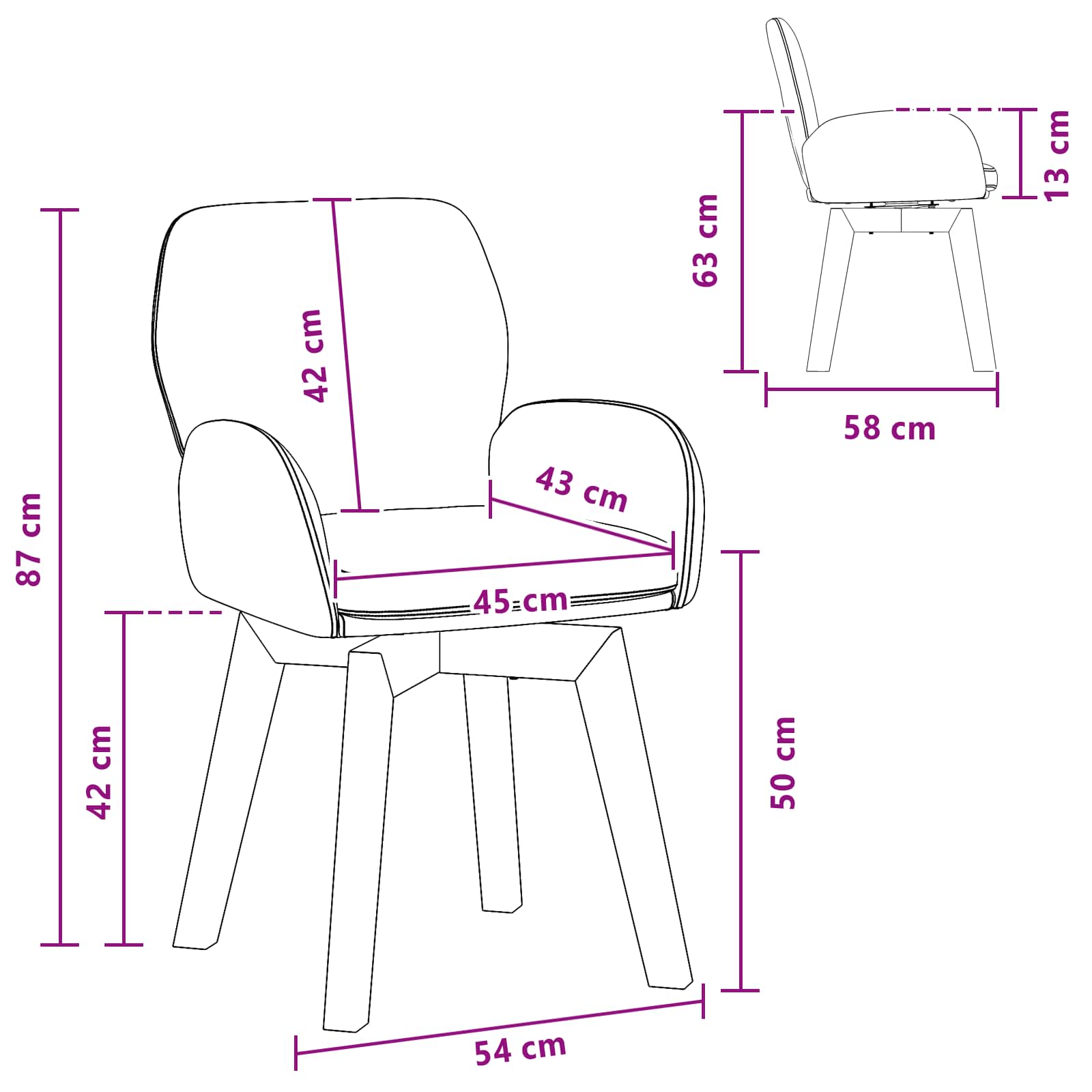vidaXL Obrotowe krzesła jadalniane 2 pcs Bouclé Czarny 54 x 58 x 87 cm