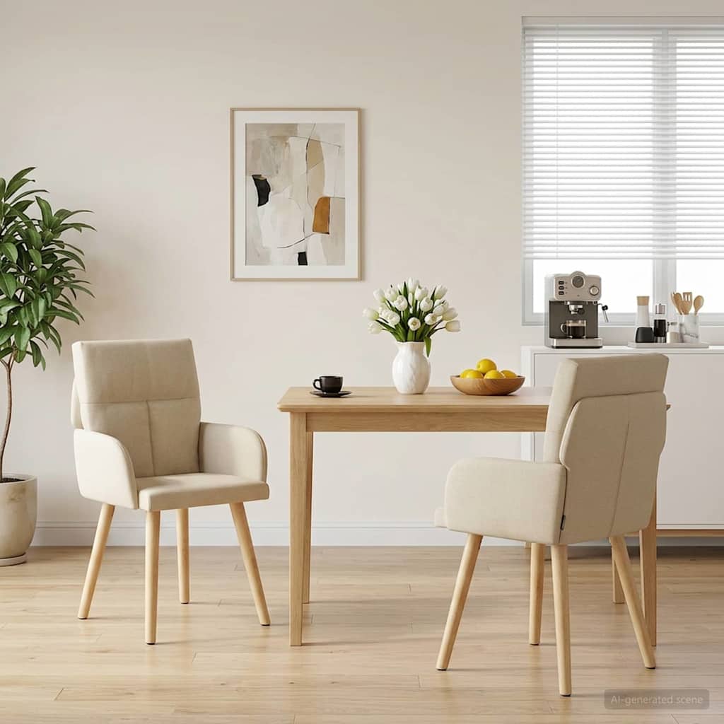 vidaXL Krzesła jadalne 2 pcs tkanina kremowy 60 x 56 x 96 cm