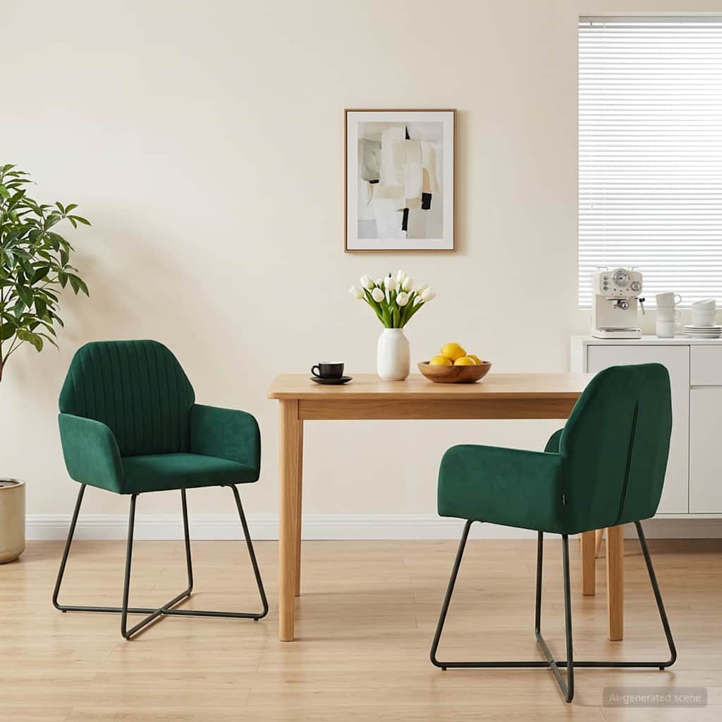 vidaXL Krzesła jadalne 2 pcs Welur Ciemnozielony 55 x 50 x 84 cm