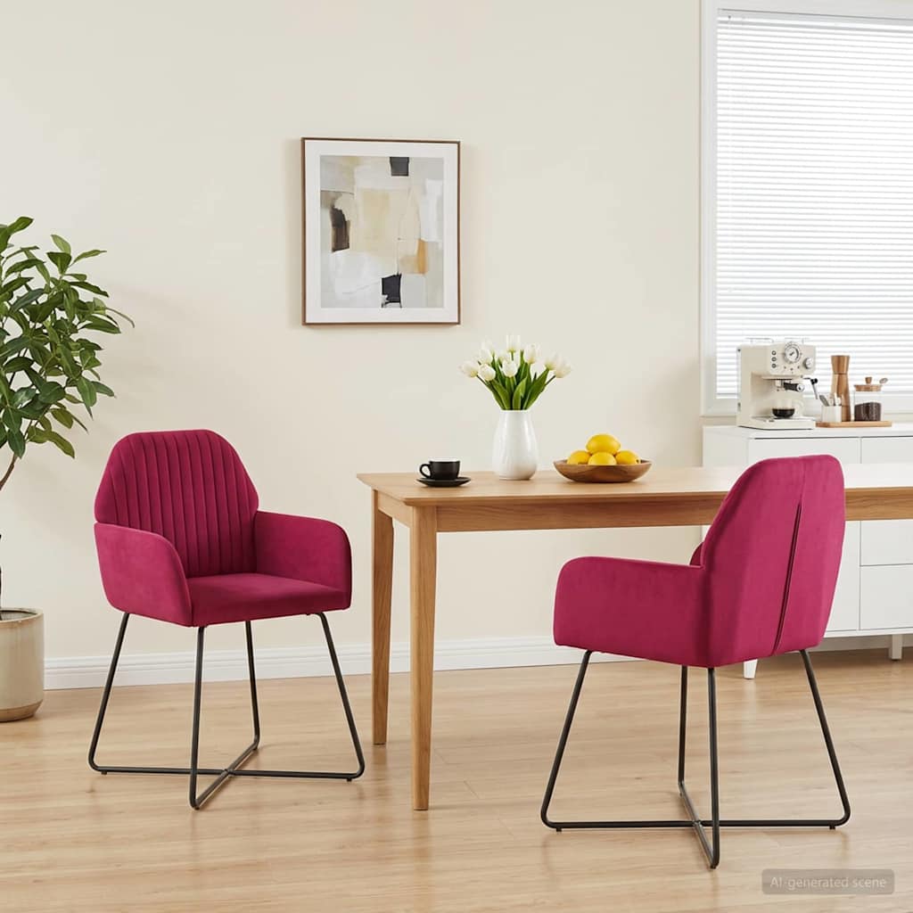 vidaXL Krzesła jadalne 2 pcs Welur Czerwone wino 55 x 50 x 84 cm