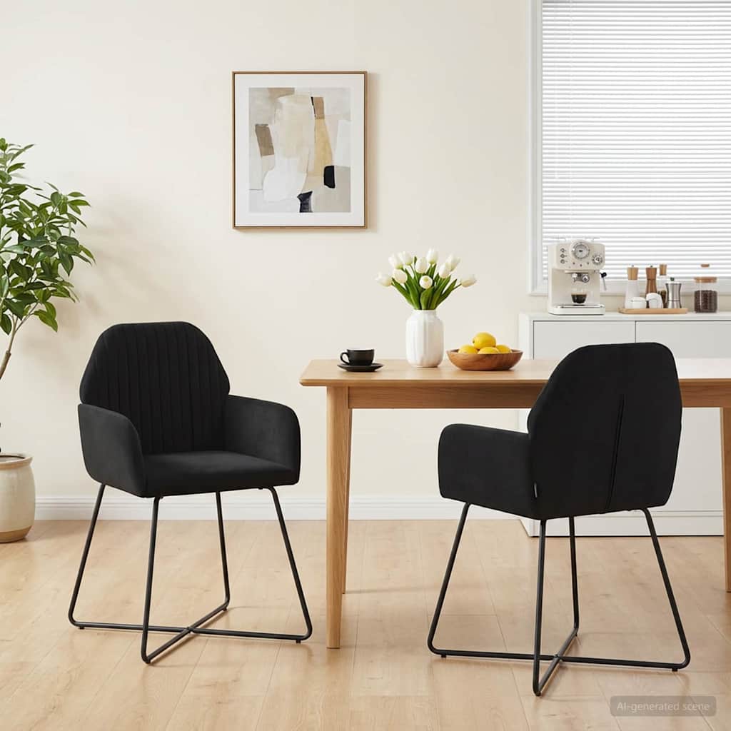 vidaXL Krzesła jadalne 2 pcs Welur Czarny 55 x 50 x 84 cm