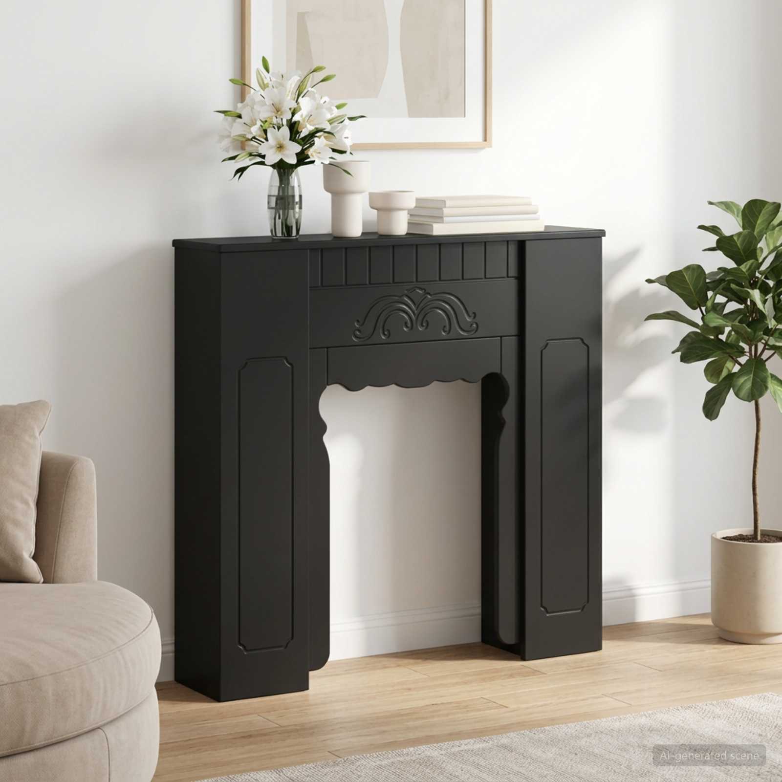 vidaXL Obudowa kominka Czarny 93 x 20 x 89 cm Drewno inżynieryjne
