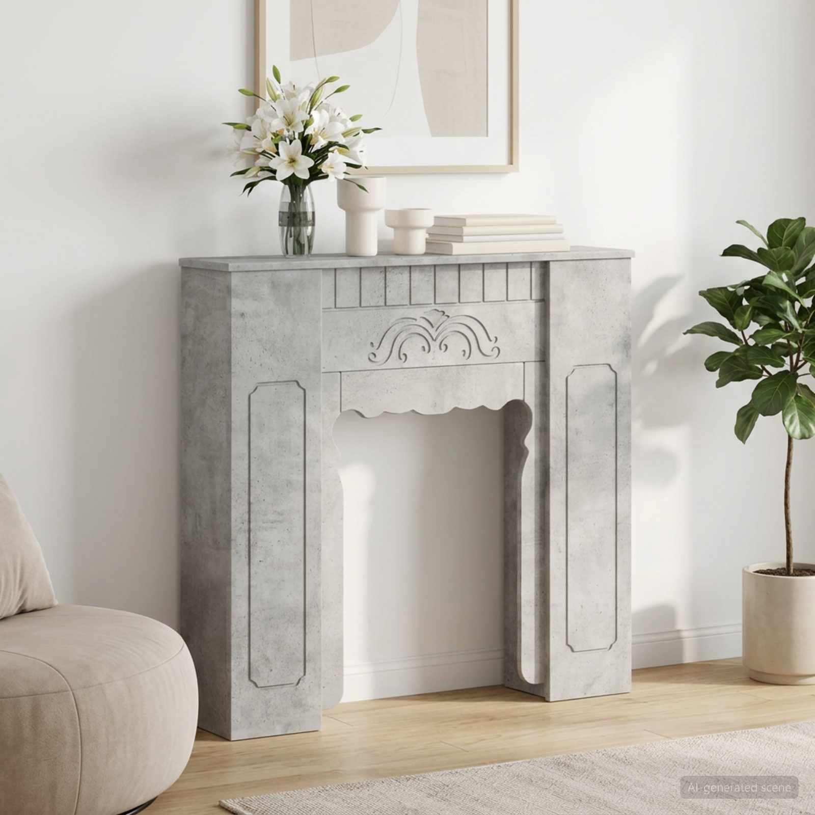 vidaXL Obudowa kominka Betonowy szary 93 x 20 x 89 cm