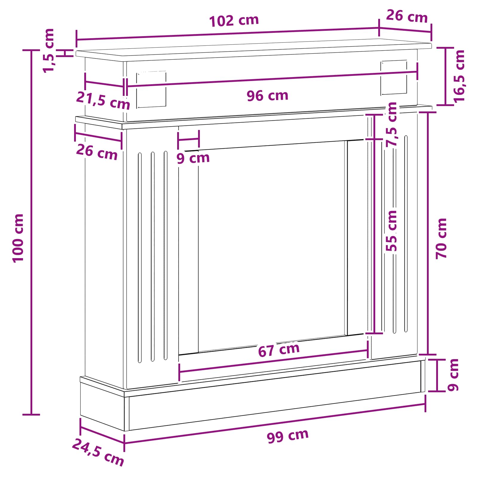 vidaXL Obudowa kominka Dąb artisan 102 x 26 x 100 cm
