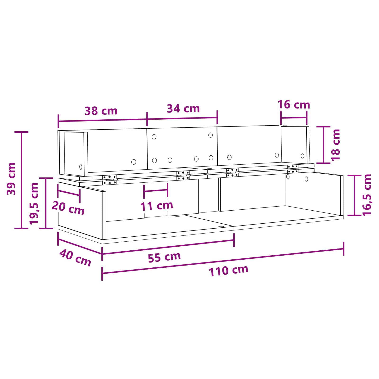 vidaXL Biurko studyjne Sonoma 110 x 40 x 19,5 cm Drewno inżynieryjne