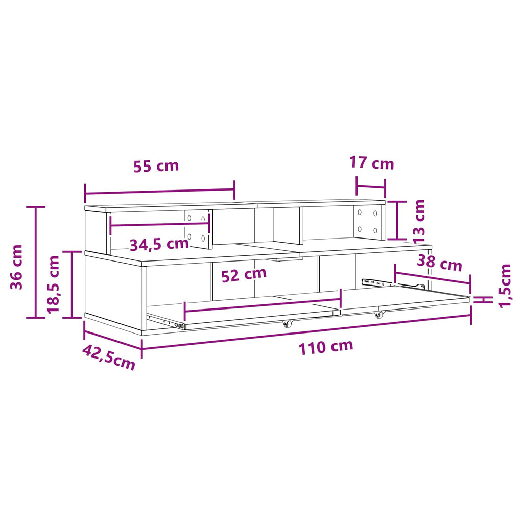 vidaXL Biurko studyjne dąb Sonoma 110 x 42,5 x 36 cm