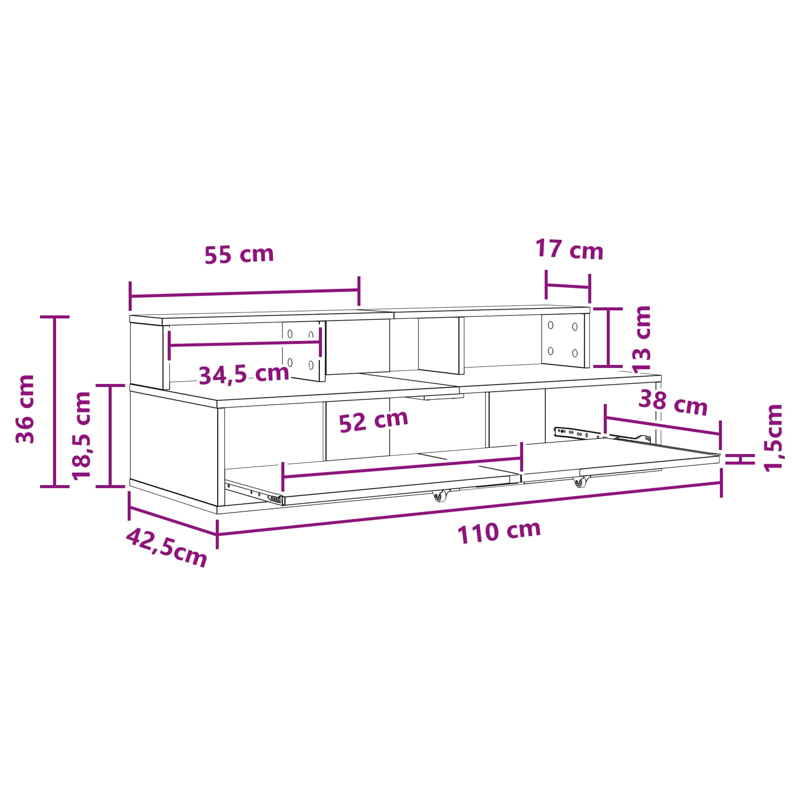 vidaXL Biurko studyjne Szary Sonoma 110 x 42,5 x 36 cm
