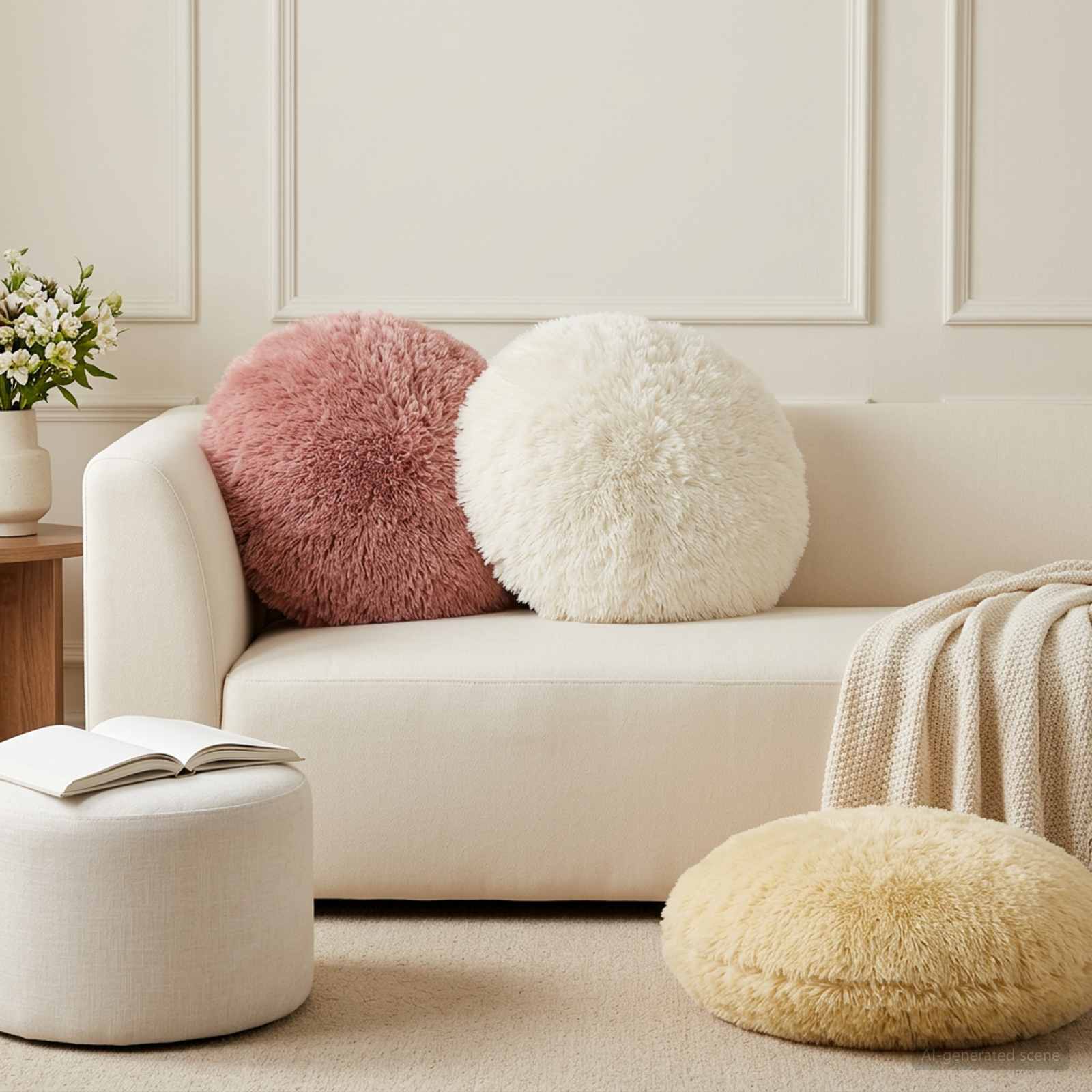 vidaXL Poszewka na poduszkę 6 pcs HEERLEN kremowy Ø 30 cm Fleece PV