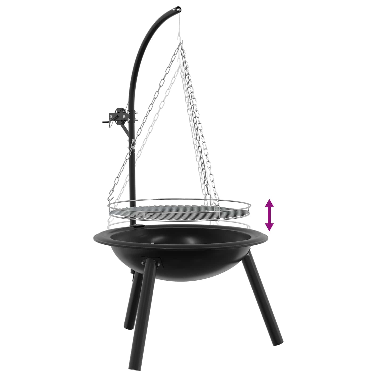 vidaXL Palenisko z regulowanym rusztem ⌀55,5 x 107,5 cm Stal Czarny
