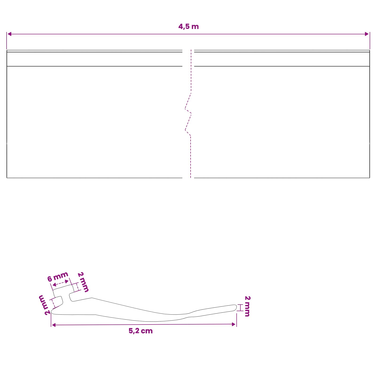 vidaXL Uszczelka drzwi garażowych Czarny 52 x 2 mm 4,5 m PVC