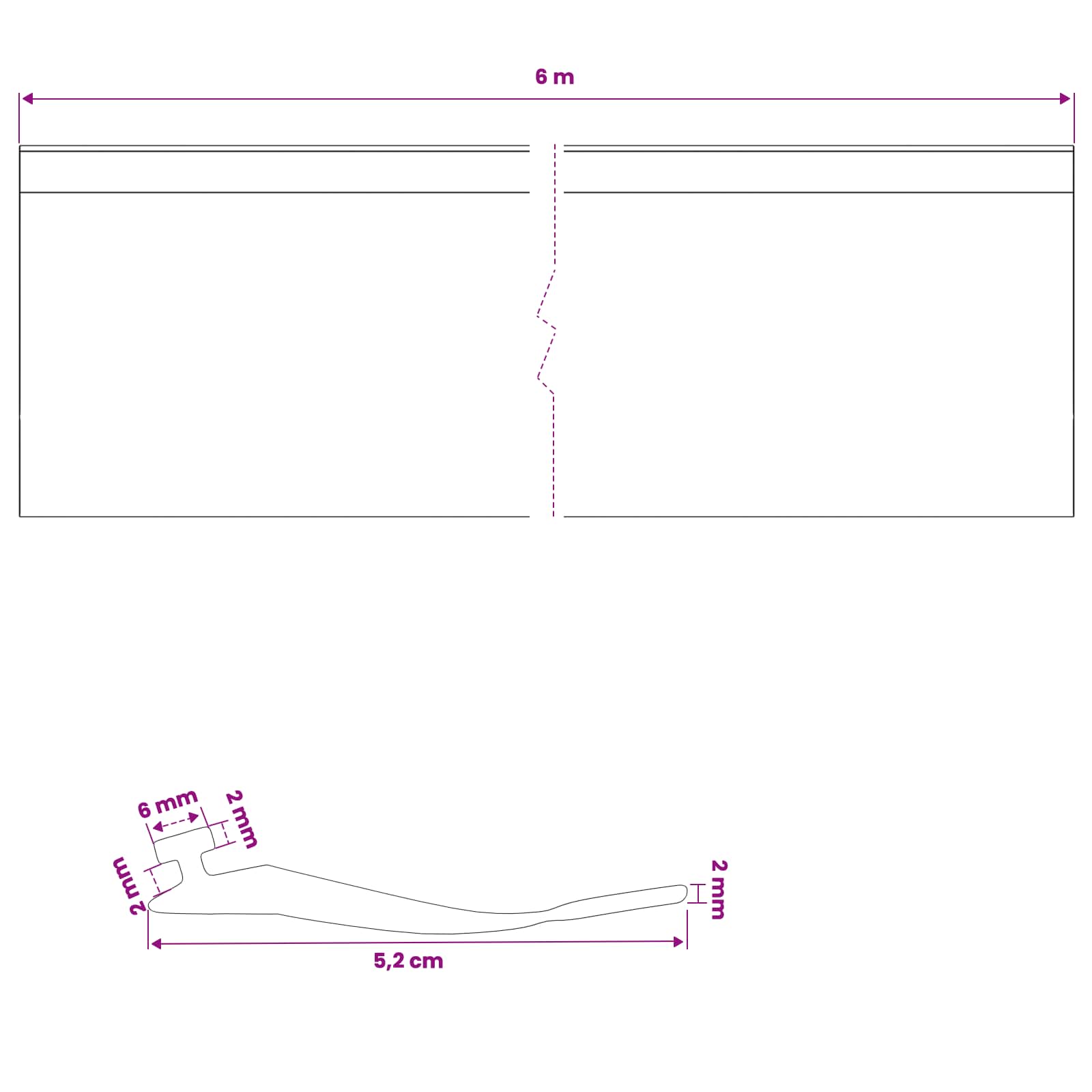 vidaXL Uszczelka drzwi garażowych Czarny 52 x 2 mm 6 m PVC