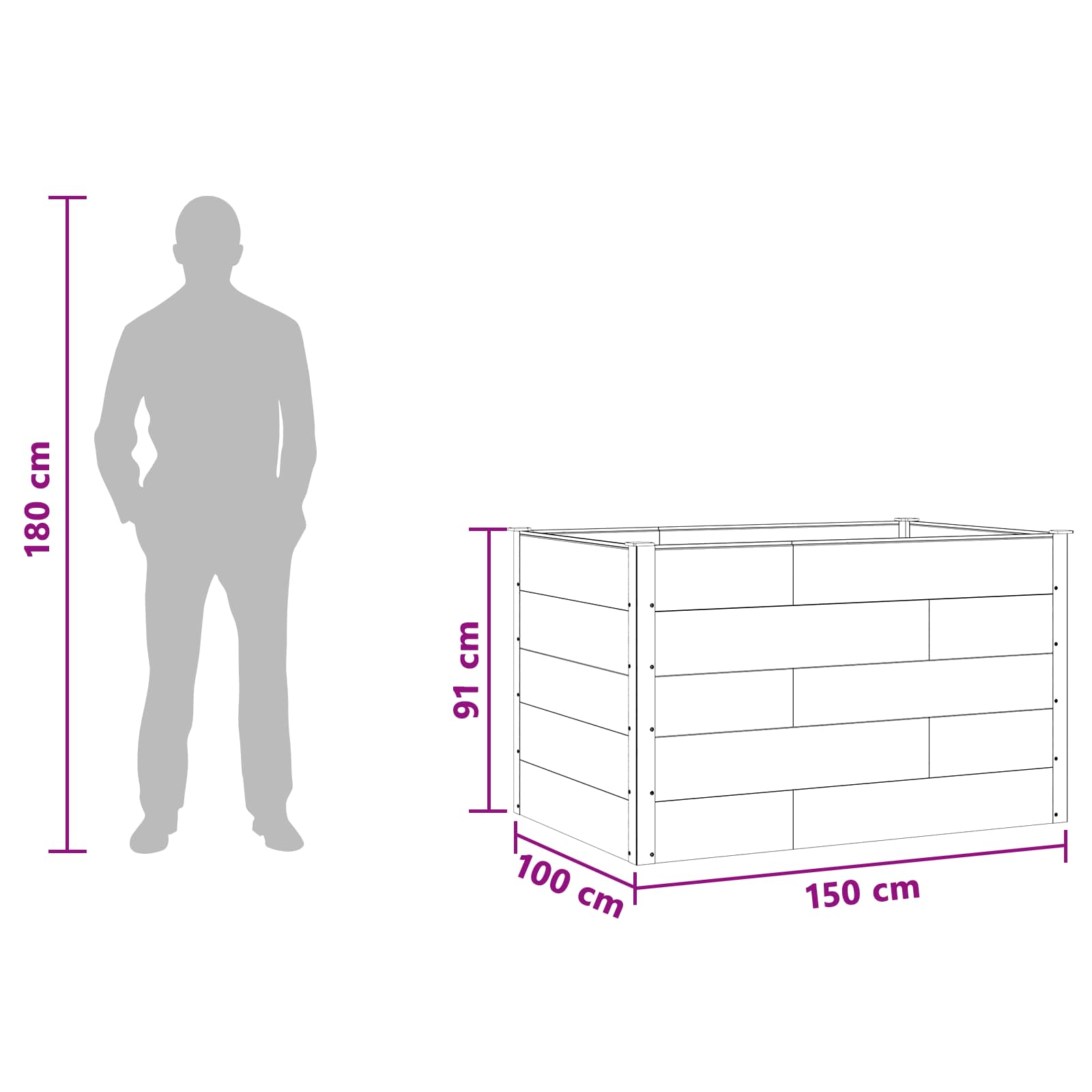 vidaXL Podniesiona rabata ogrodowa Czarny 150 x 100 x 91 cm