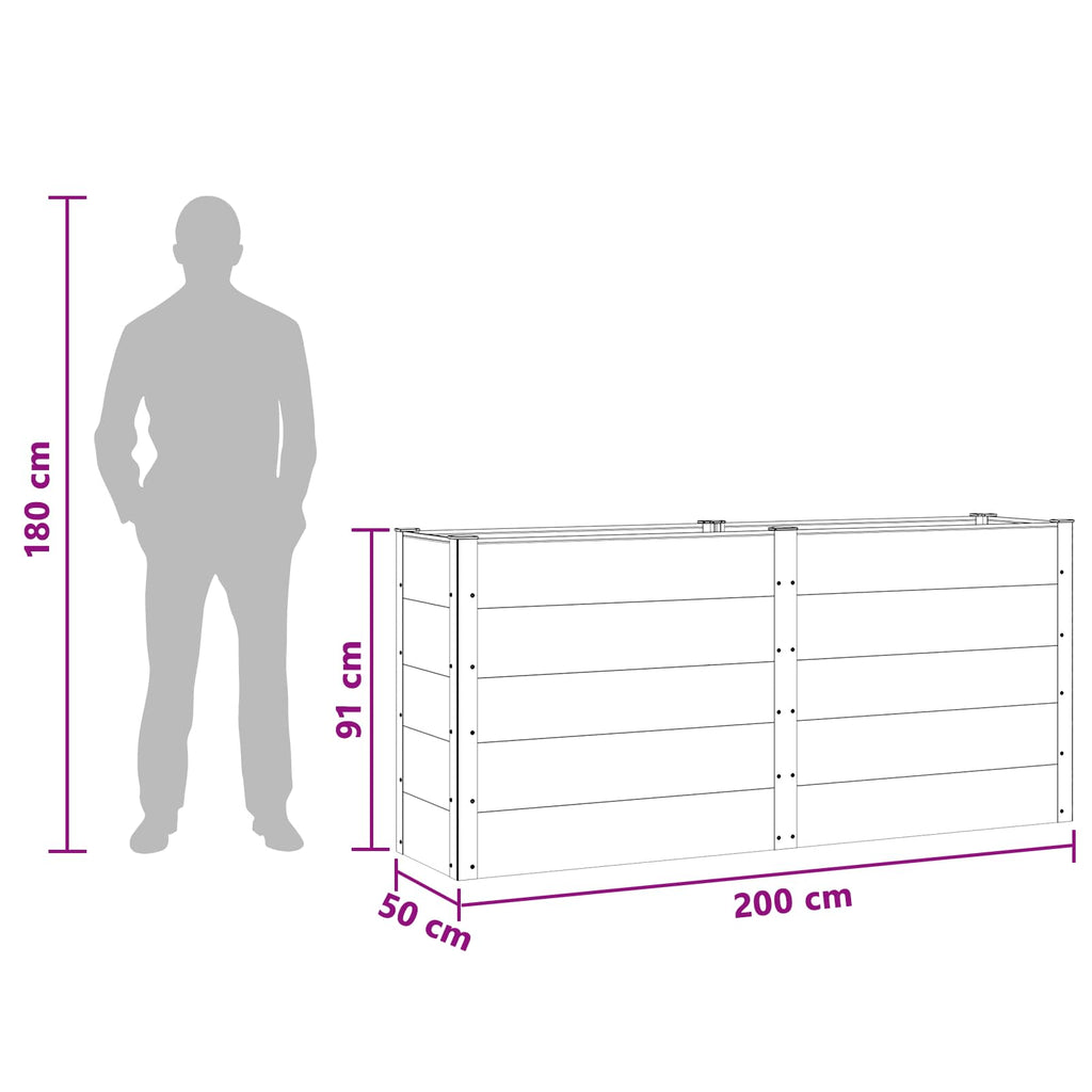 vidaXL Podniesiona rabata ogrodowa Czarny 200 x 50 x 91 cm