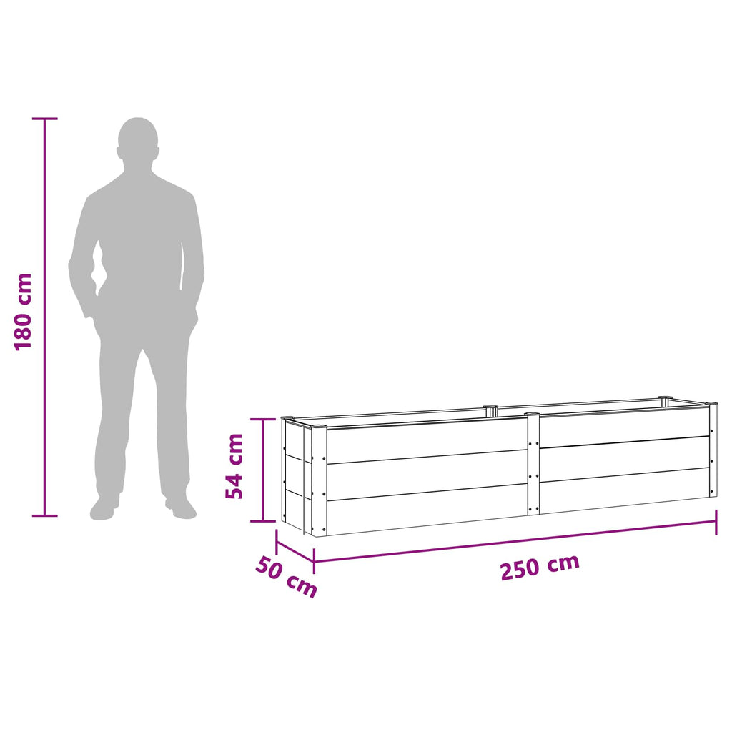 vidaXL Podniesiona rabata ogrodowa Czarny 250 x 50 x 54 cm